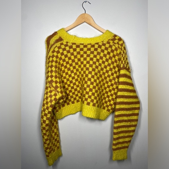 Zara Colourful Striped/Checkered Cropped Chunky Knit Cardigan - Picture 8 of 9